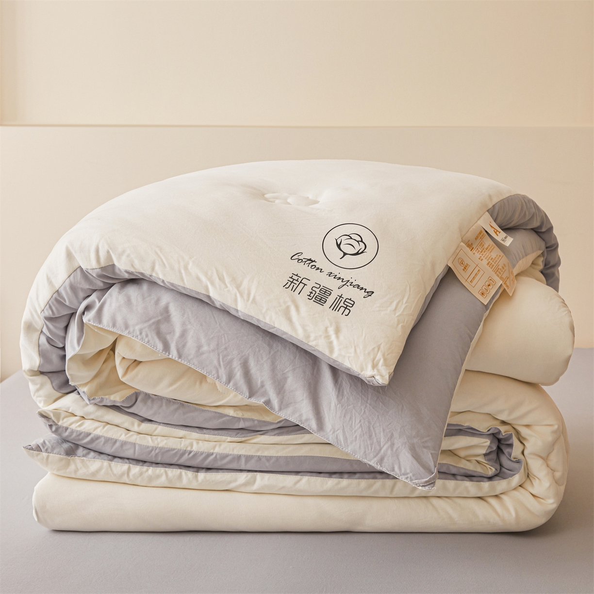 91家纺网 家纺一手货源 找家纺 晓时候 2025新款纯色无印风新疆棉花被冬被春秋被夏被四季被子被芯-常年有货（含买家秀） 白灰