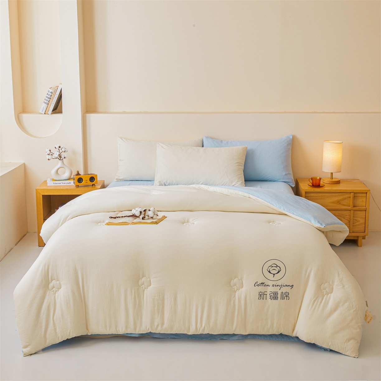 91家纺网 家纺一手货源 找家纺 晓时候 2025新款纯色无印风新疆棉花被冬被春秋被夏被四季被子被芯-常年有货（含买家秀） 白蓝