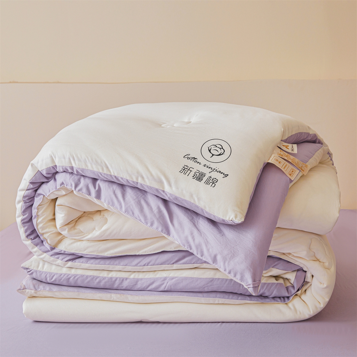 91家纺网 家纺一手货源 找家纺 晓时候 2025新款纯色无印风新疆棉花被冬被春秋被夏被四季被子被芯-常年有货（含买家秀） 白紫