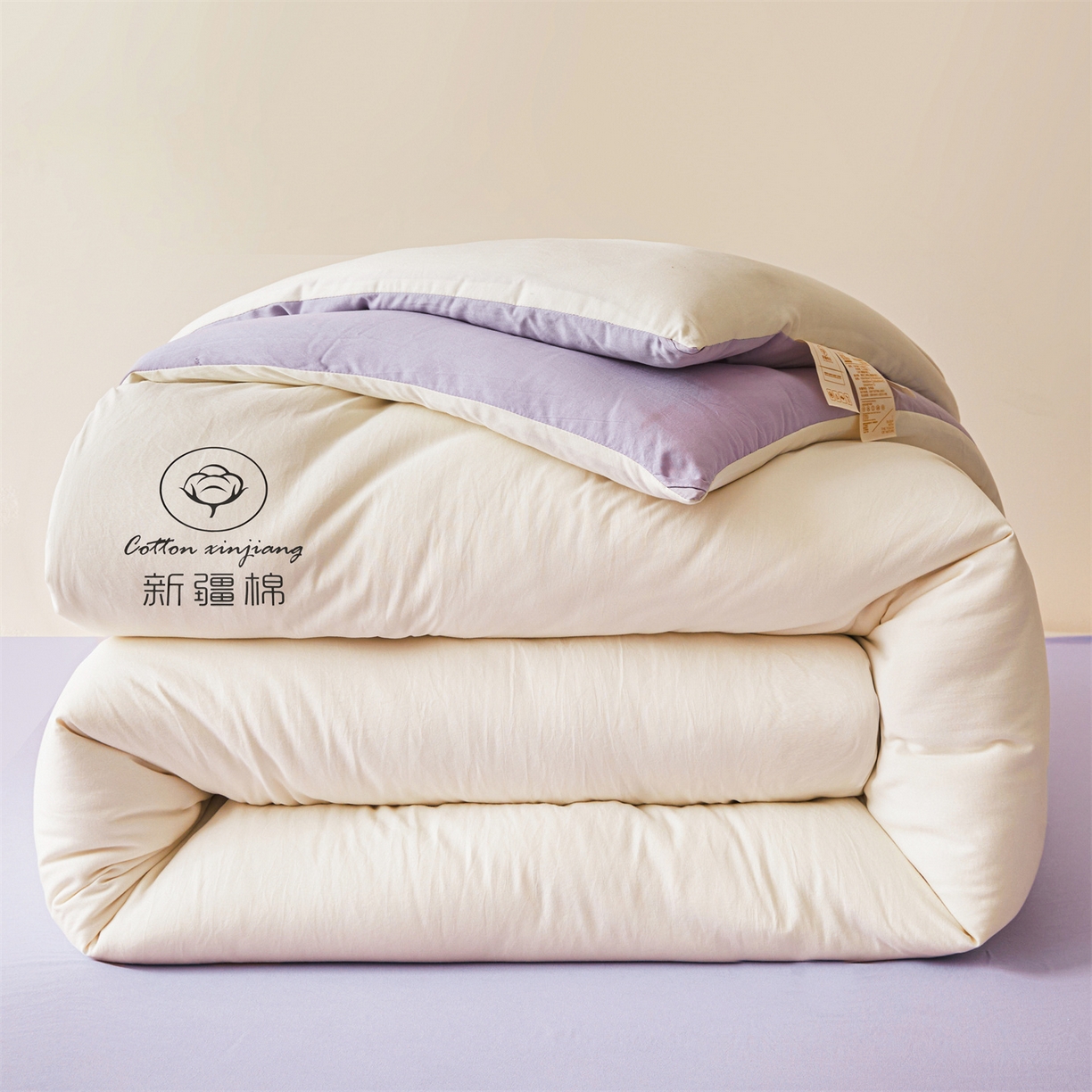 91家纺网 家纺一手货源 找家纺 晓时候 2025新款纯色无印风新疆棉花被冬被春秋被夏被四季被子被芯-常年有货（含买家秀） 白紫