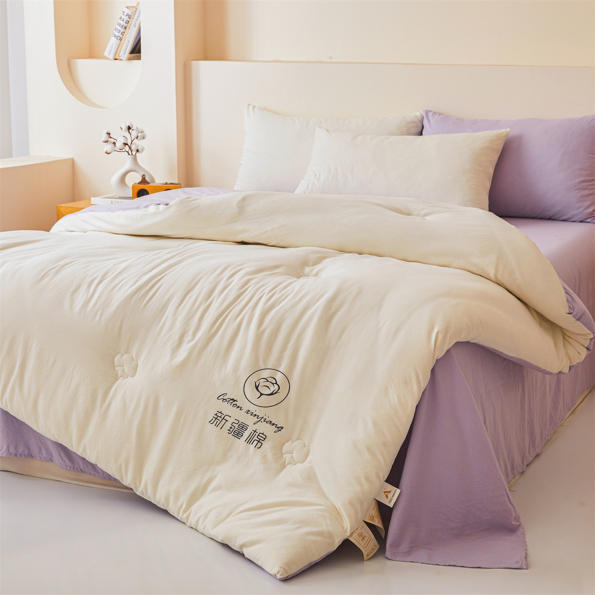 91家纺网 家纺一手货源 找家纺 晓时候 2025新款纯色无印风新疆棉花被冬被春秋被夏被四季被子被芯-常年有货（含买家秀） 白紫
