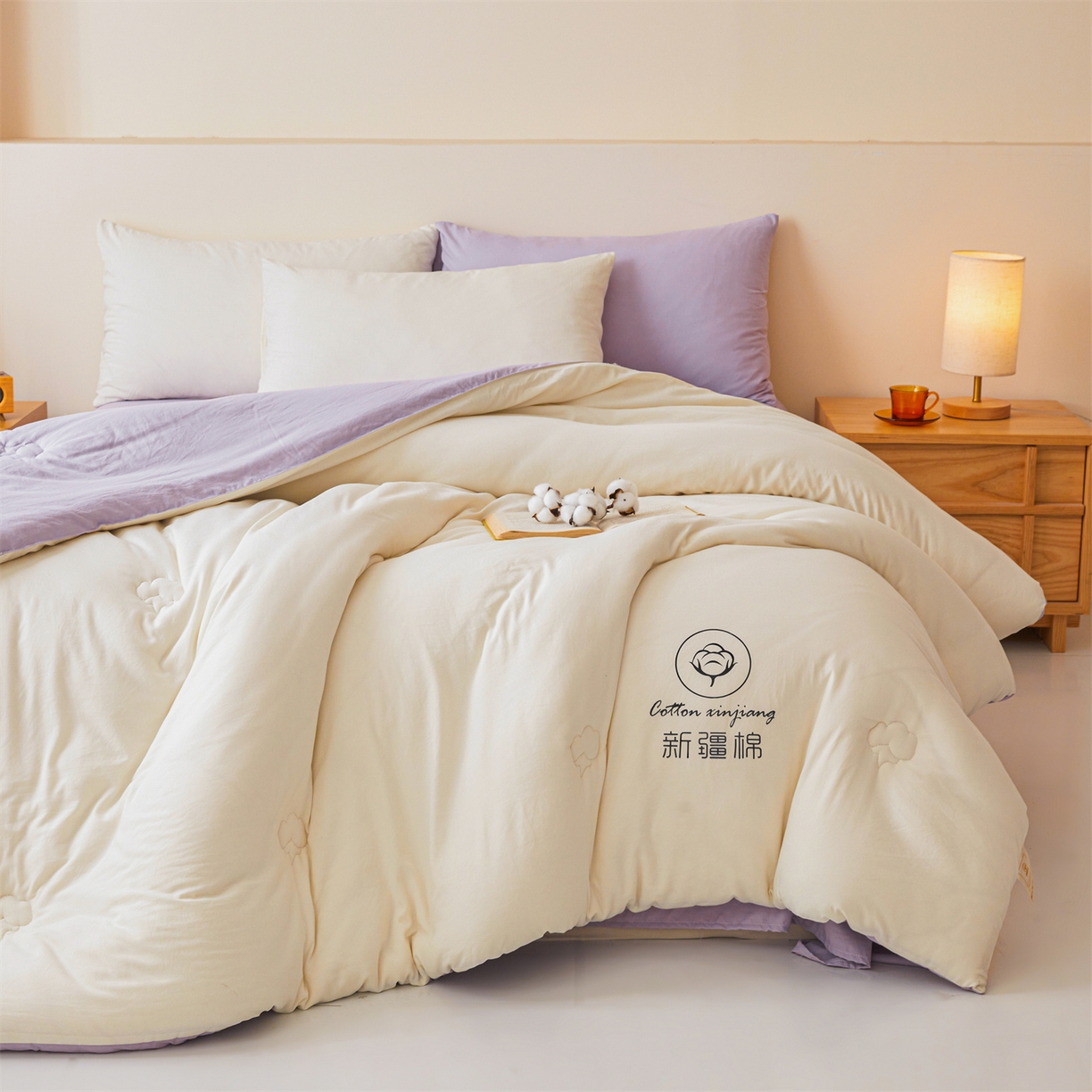 91家纺网 家纺一手货源 找家纺 晓时候 2025新款纯色无印风新疆棉花被冬被春秋被夏被四季被子被芯-常年有货（含买家秀） 白紫