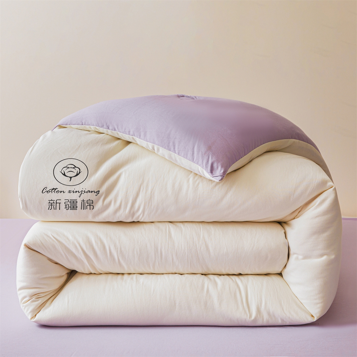91家纺网 家纺一手货源 找家纺 晓时候 2025新款纯色无印风新疆棉花被冬被春秋被夏被四季被子被芯-常年有货（含买家秀） 白紫