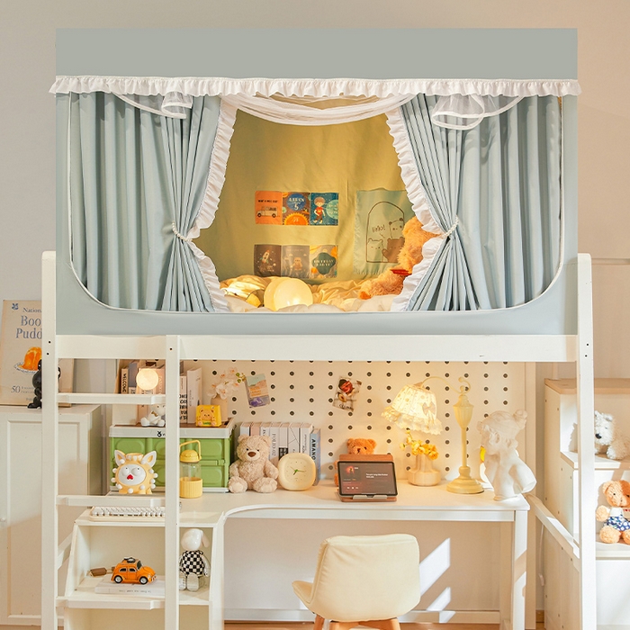 91家纺网 家纺一手货源 找家纺 安金蚊帐 2025新款防蚊遮光一体99%强遮光宿舍上下铺遮光学生蚊帐纯色花边 奶绿