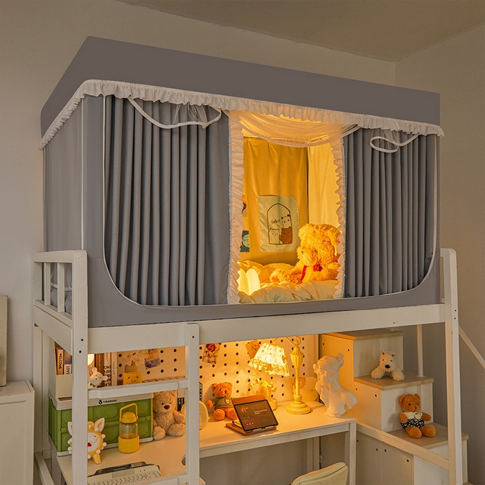 91家纺网 家纺一手货源 找家纺 安金蚊帐 2025新款防蚊遮光一体99%强遮光宿舍上下铺遮光学生蚊帐纯色花边 浅灰