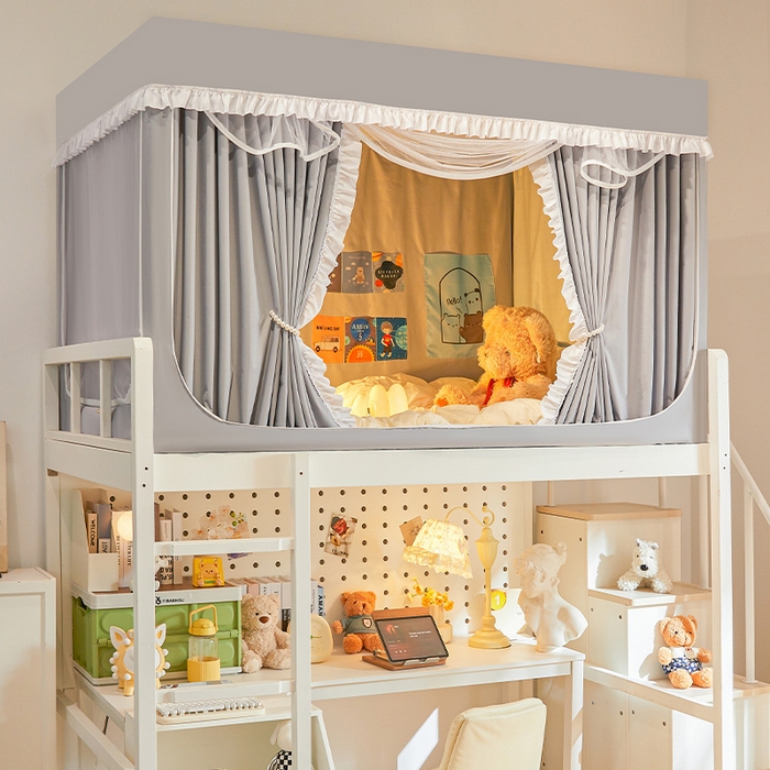 91家纺网 家纺一手货源 找家纺 安金蚊帐 2025新款防蚊遮光一体99%强遮光宿舍上下铺遮光学生蚊帐纯色花边 浅灰