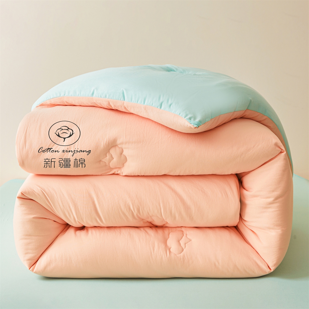 91家纺网 家纺一手货源 找家纺 晓时候 2025新款纯色无印风新疆棉花被冬被春秋被夏被四季被子被芯-常年有货（含买家秀） 粉绿