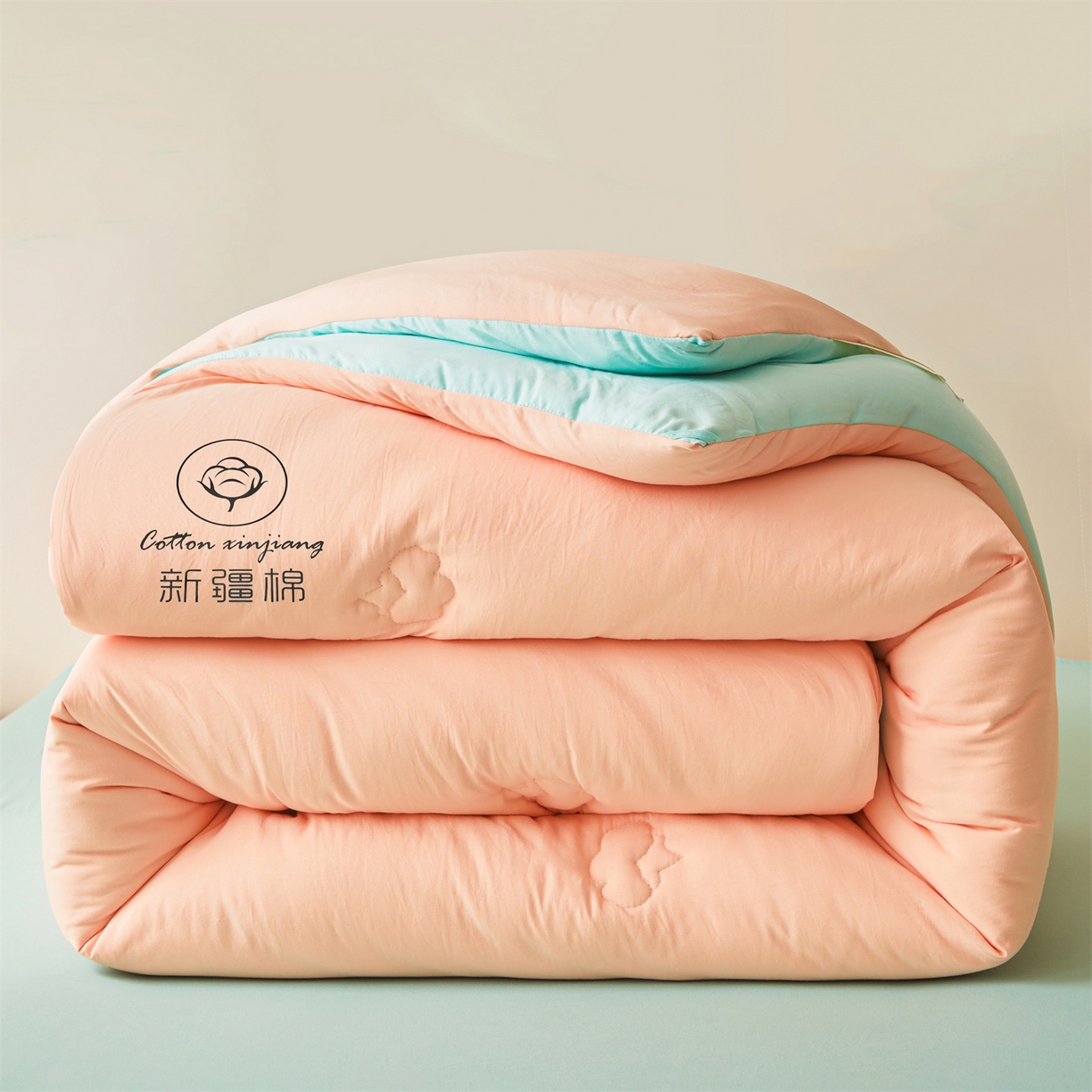 91家纺网 家纺一手货源 找家纺 晓时候 2025新款纯色无印风新疆棉花被冬被春秋被夏被四季被子被芯-常年有货（含买家秀） 粉绿