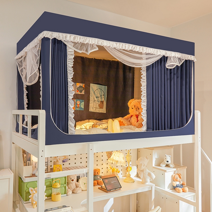 安金蚊帐 2025新款防蚊遮光一体99%强遮光宿舍上下铺遮光学生蚊帐纯色花边 藏青