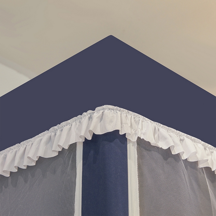 91家纺网 家纺一手货源 找家纺 安金蚊帐 2025新款防蚊遮光一体99%强遮光宿舍上下铺遮光学生蚊帐纯色花边 藏青