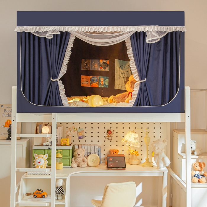 91家纺网 家纺一手货源 找家纺 安金蚊帐 2025新款防蚊遮光一体99%强遮光宿舍上下铺遮光学生蚊帐纯色花边 藏青