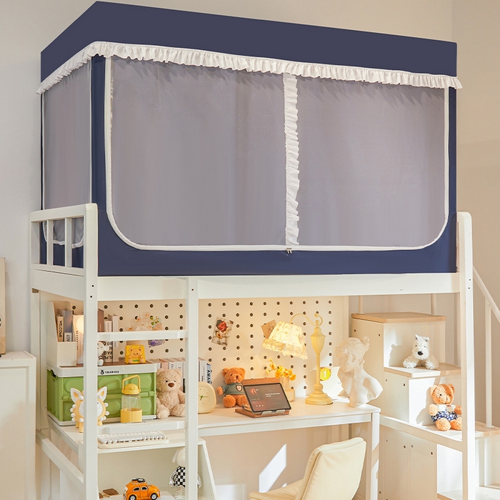 91家纺网 家纺一手货源 找家纺 安金蚊帐 2025新款防蚊遮光一体99%强遮光宿舍上下铺遮光学生蚊帐纯色花边 藏青