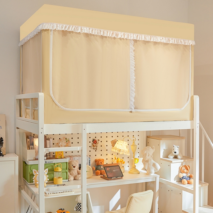 91家纺网 家纺一手货源 找家纺 安金蚊帐 2025新款防蚊遮光一体99%强遮光宿舍上下铺遮光学生蚊帐纯色花边 香橙