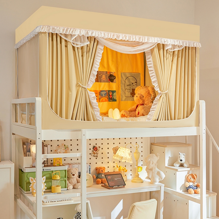 91家纺网 家纺一手货源 找家纺 安金蚊帐 2025新款防蚊遮光一体99%强遮光宿舍上下铺遮光学生蚊帐纯色花边 香橙