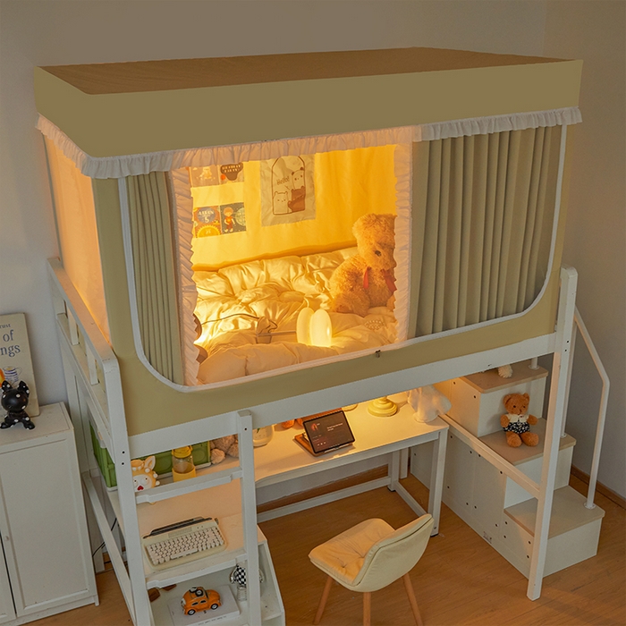 91家纺网 家纺一手货源 找家纺 安金蚊帐 2025新款防蚊遮光一体99%强遮光宿舍上下铺遮光学生蚊帐纯色花边 香橙