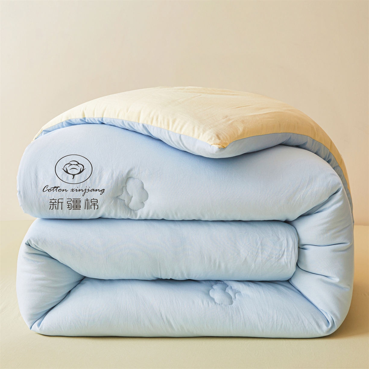 91家纺网 家纺一手货源 找家纺 晓时候 2025新款纯色无印风新疆棉花被冬被春秋被夏被四季被子被芯-常年有货（含买家秀） 蓝黄