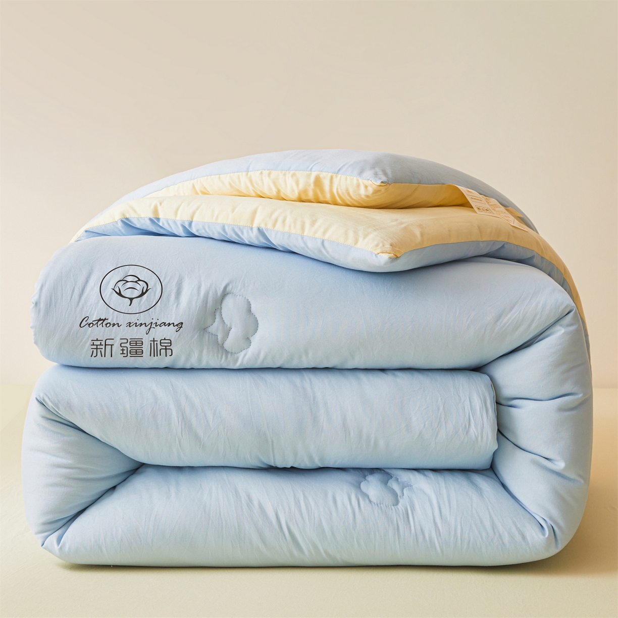 91家纺网 家纺一手货源 找家纺 晓时候 2025新款纯色无印风新疆棉花被冬被春秋被夏被四季被子被芯-常年有货（含买家秀） 蓝黄