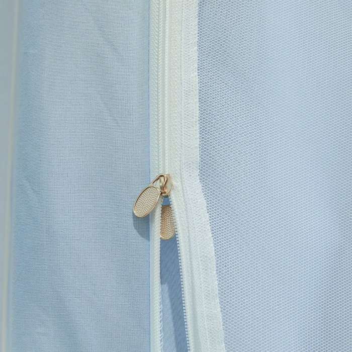 91家纺网 家纺一手货源 找家纺 安金蚊帐 2025新款防蚊遮光一体99%强遮光宿舍上下铺遮光学生蚊帐纯色花边 奶蓝