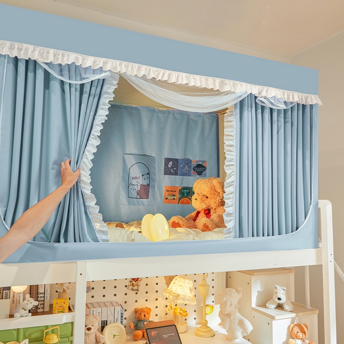 91家纺网 家纺一手货源 找家纺 安金蚊帐 2025新款防蚊遮光一体99%强遮光宿舍上下铺遮光学生蚊帐纯色花边 奶蓝