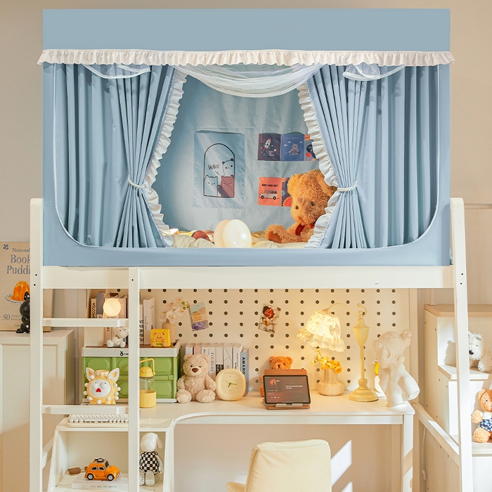 91家纺网 家纺一手货源 找家纺 安金蚊帐 2025新款防蚊遮光一体99%强遮光宿舍上下铺遮光学生蚊帐纯色花边 奶蓝