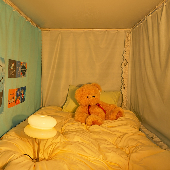 91家纺网 家纺一手货源 找家纺 安金蚊帐 2025新款防蚊遮光一体99%强遮光宿舍上下铺遮光学生蚊帐纯色花边 奶蓝