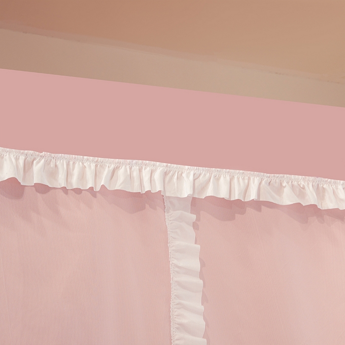 91家纺网 家纺一手货源 找家纺 安金蚊帐 2025新款防蚊遮光一体99%强遮光宿舍上下铺遮光学生蚊帐纯色花边 少女粉