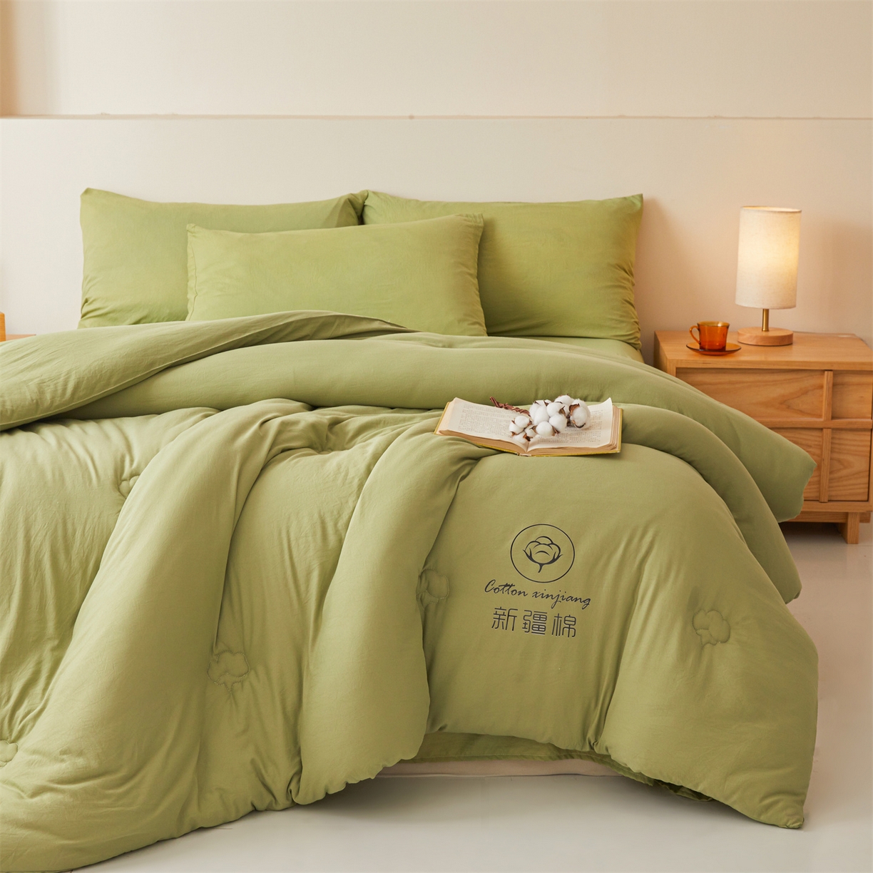 91家纺网 家纺一手货源 找家纺 晓时候 2025新款纯色无印风新疆棉花被冬被春秋被夏被四季被子被芯-常年有货（含买家秀） 抹茶绿