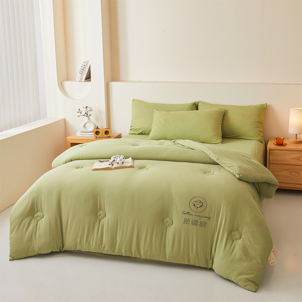 91家纺网 家纺一手货源 找家纺 晓时候 2025新款纯色无印风新疆棉花被冬被春秋被夏被四季被子被芯-常年有货（含买家秀） 抹茶绿