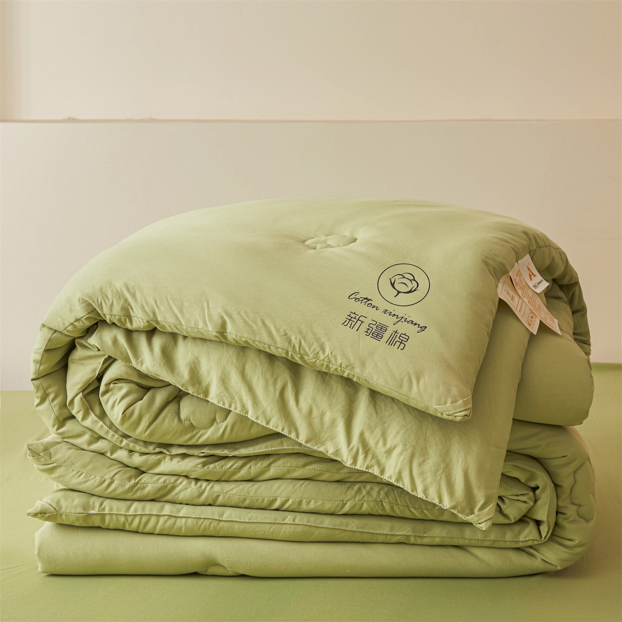 91家纺网 家纺一手货源 找家纺 晓时候 2025新款纯色无印风新疆棉花被冬被春秋被夏被四季被子被芯-常年有货（含买家秀） 抹茶绿
