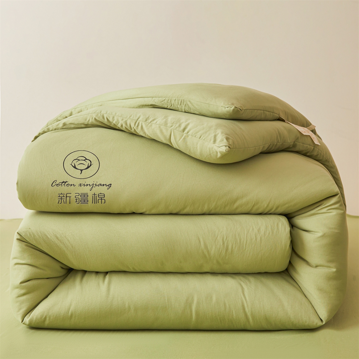 91家纺网 家纺一手货源 找家纺 晓时候 2025新款纯色无印风新疆棉花被冬被春秋被夏被四季被子被芯-常年有货（含买家秀） 抹茶绿