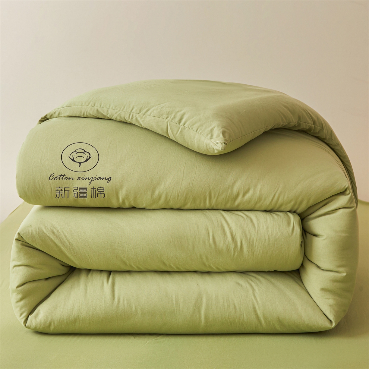 91家纺网 家纺一手货源 找家纺 晓时候 2025新款纯色无印风新疆棉花被冬被春秋被夏被四季被子被芯-常年有货（含买家秀） 抹茶绿
