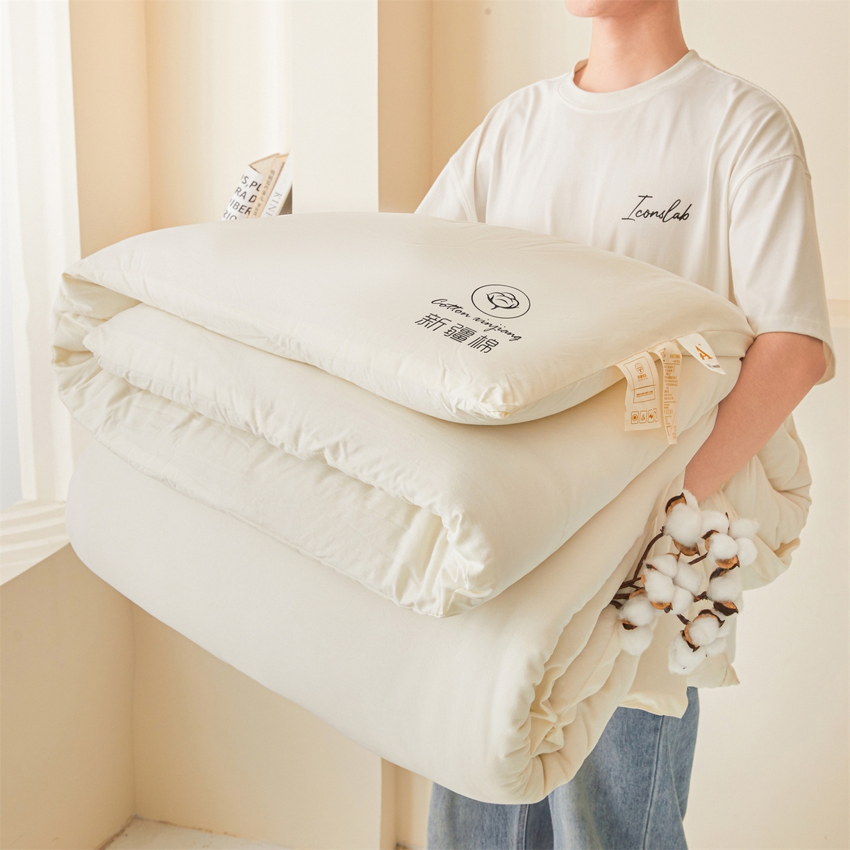 91家纺网 家纺一手货源 找家纺 晓时候 2025新款纯色无印风新疆棉花被冬被春秋被夏被四季被子被芯-常年有货（含买家秀） 奶白