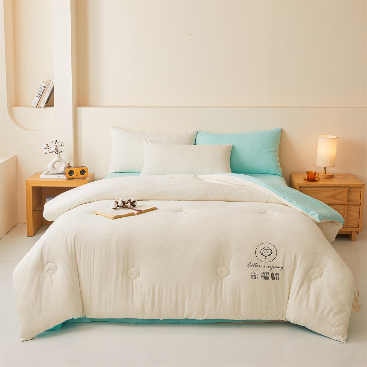 91家纺网 家纺一手货源 找家纺 晓时候 2025新款纯色无印风新疆棉花被冬被春秋被夏被四季被子被芯-常年有货（含买家秀） 奶白绿