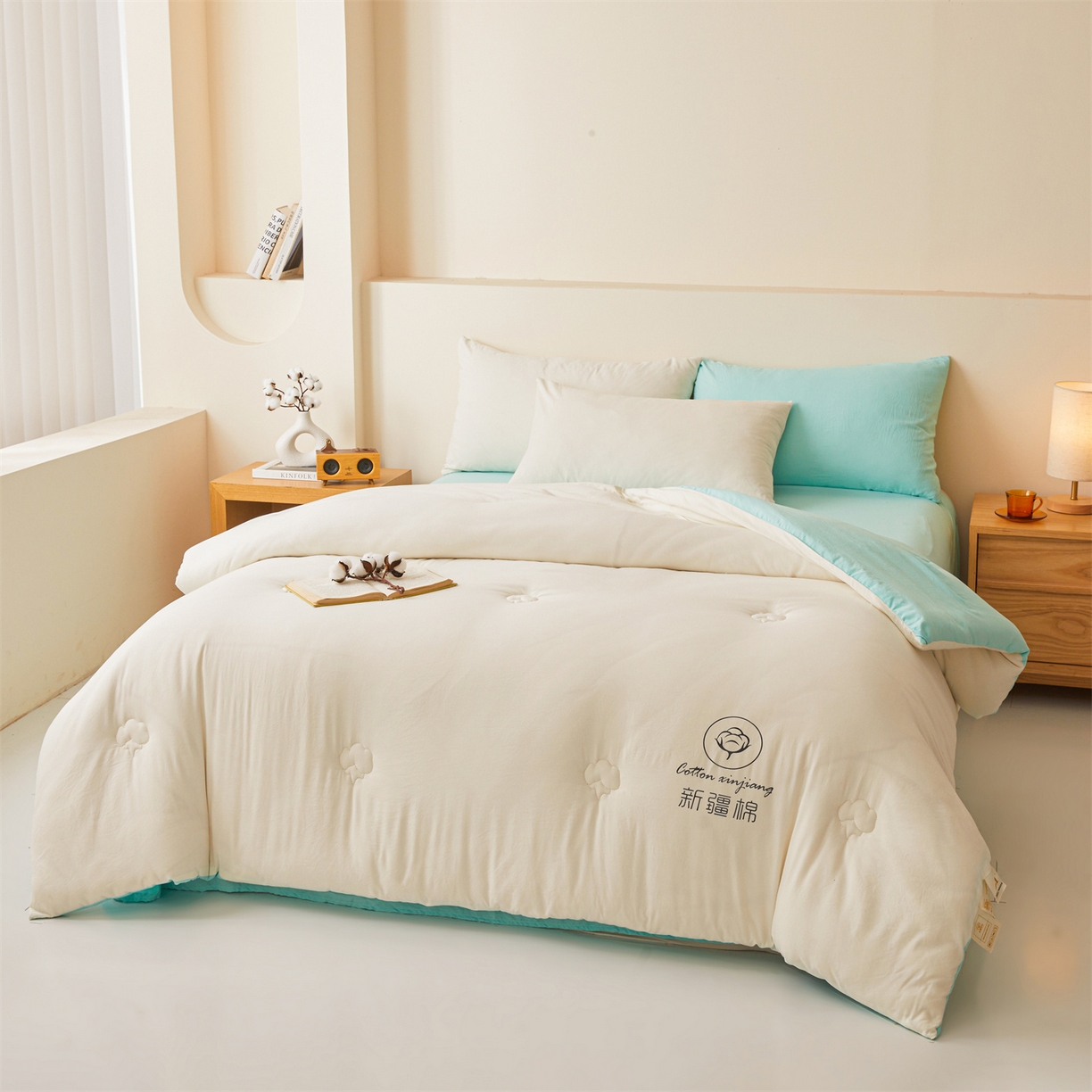 91家纺网 家纺一手货源 找家纺 晓时候 2025新款纯色无印风新疆棉花被冬被春秋被夏被四季被子被芯-常年有货（含买家秀） 奶白绿