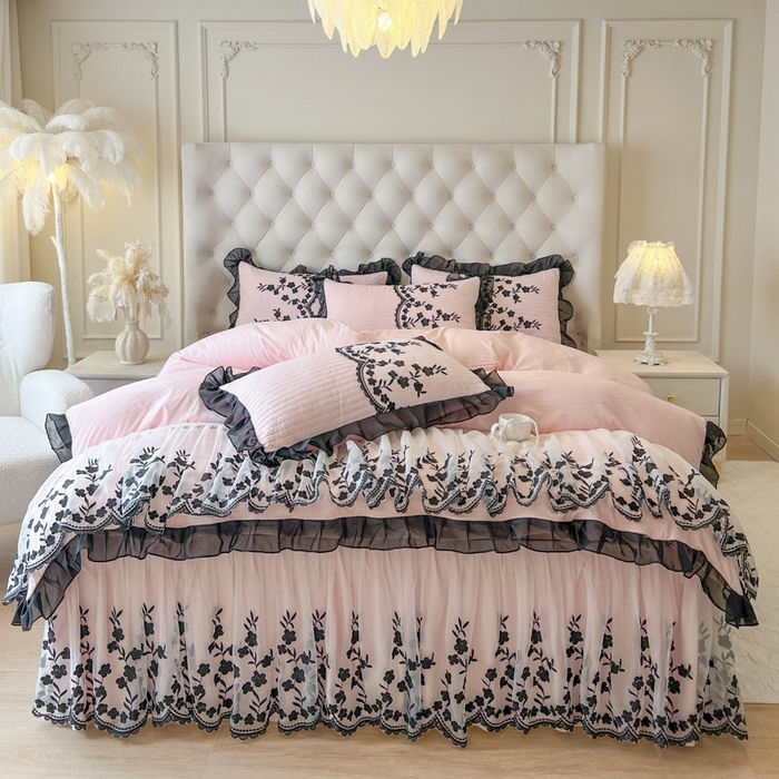 91家纺网 家纺一手货源 找家纺 （总）恋尚 2025新款香云纱床裙四件套-赫本妮娅