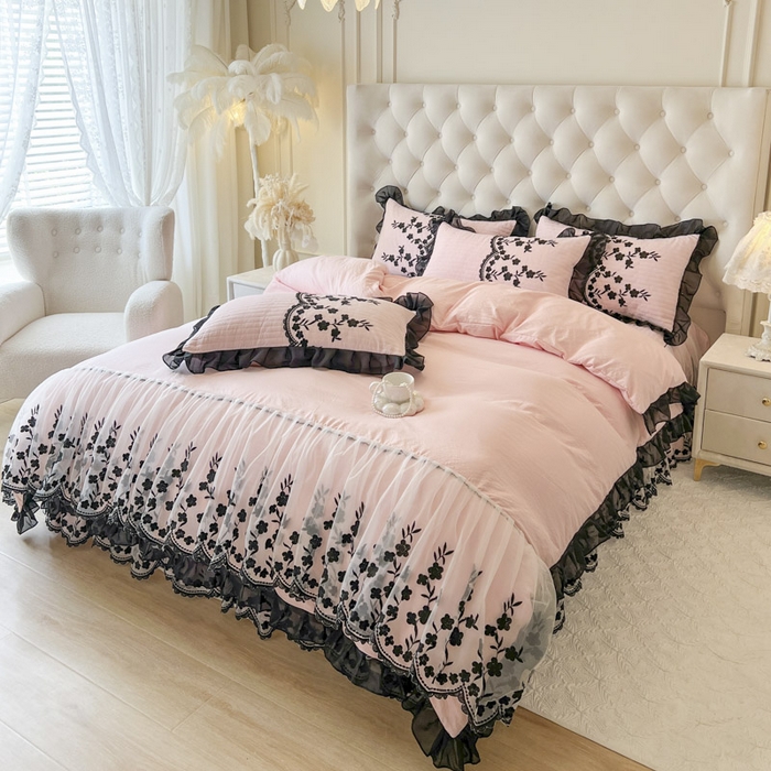 91家纺网 家纺一手货源 找家纺 （总）恋尚 2025新款香云纱床裙四件套-赫本妮娅