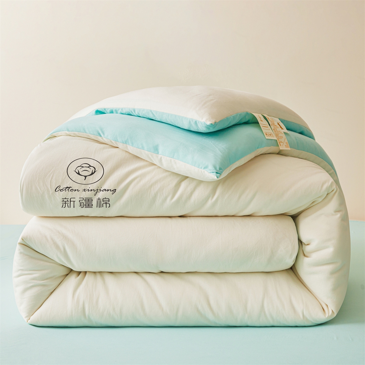 91家纺网 家纺一手货源 找家纺 晓时候 2025新款纯色无印风新疆棉花被冬被春秋被夏被四季被子被芯-常年有货（含买家秀） 奶白绿