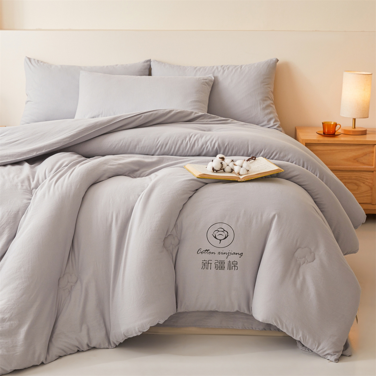 91家纺网 家纺一手货源 找家纺 晓时候 2025新款纯色无印风新疆棉花被冬被春秋被夏被四季被子被芯-常年有货（含买家秀） 浅灰