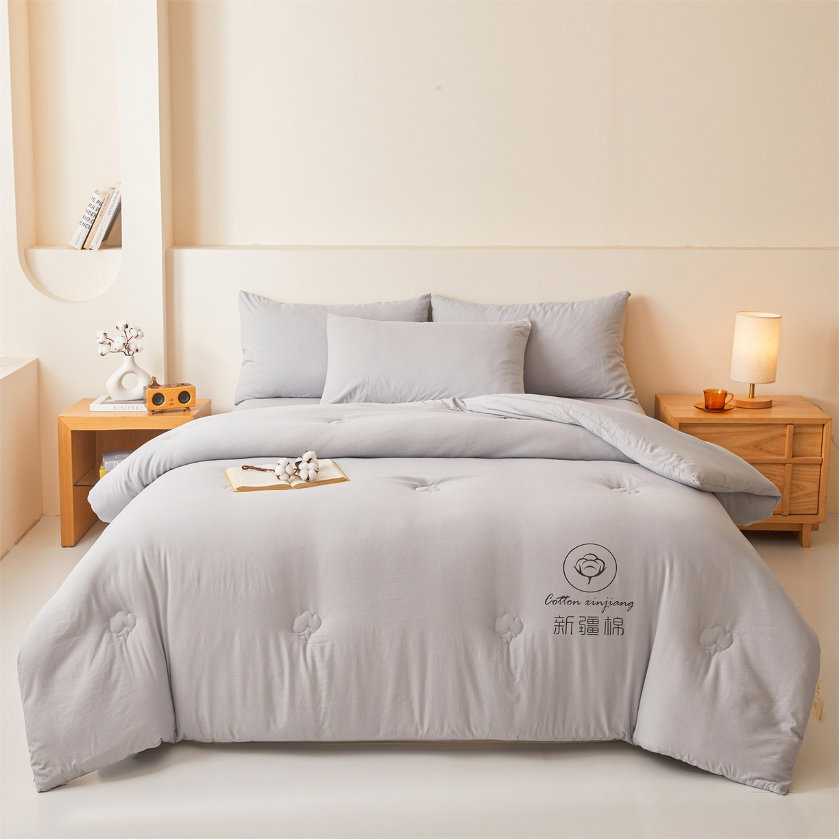 91家纺网 家纺一手货源 找家纺 晓时候 2025新款纯色无印风新疆棉花被冬被春秋被夏被四季被子被芯-常年有货（含买家秀） 浅灰