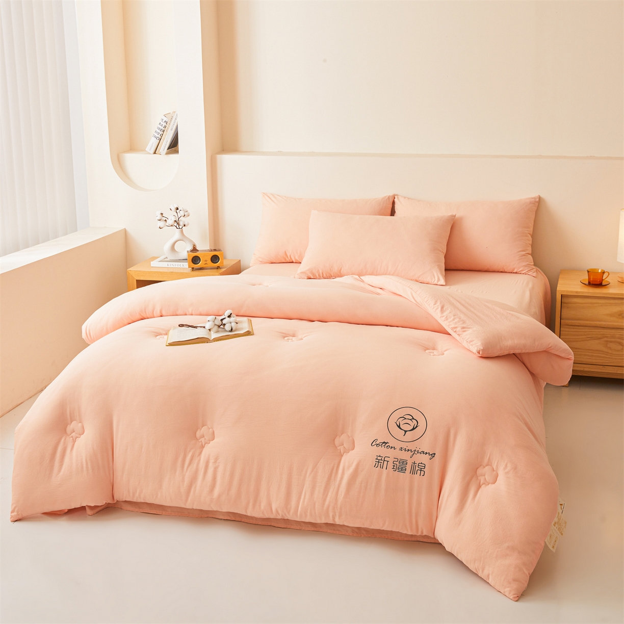 91家纺网 家纺一手货源 找家纺 晓时候 2025新款纯色无印风新疆棉花被冬被春秋被夏被四季被子被芯-常年有货（含买家秀） 少女粉