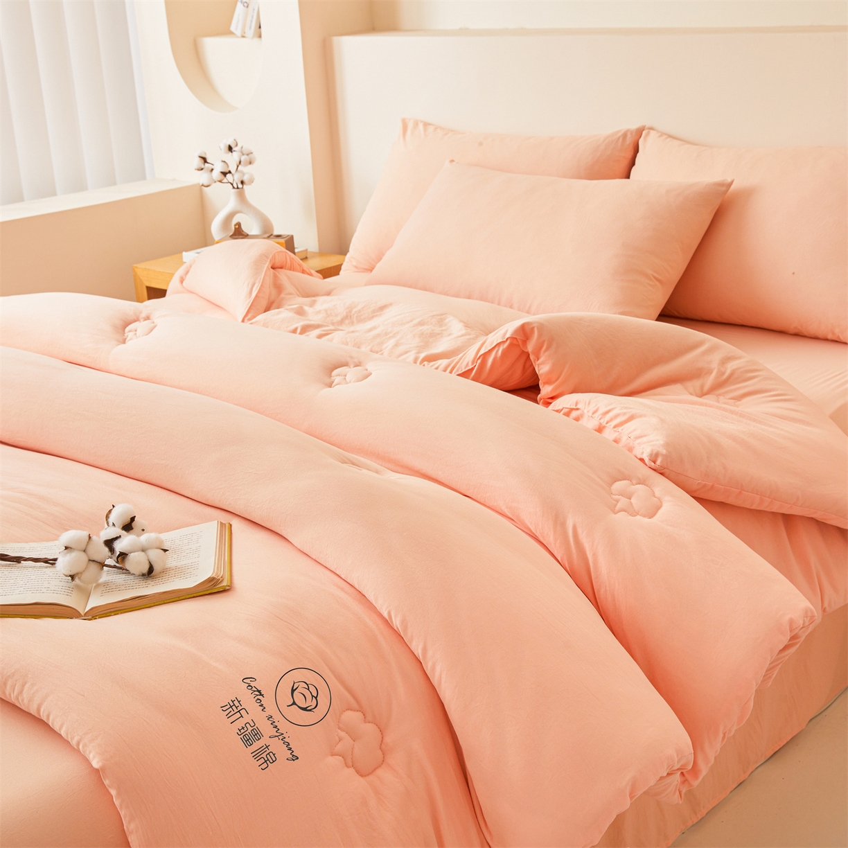 91家纺网 家纺一手货源 找家纺 晓时候 2025新款纯色无印风新疆棉花被冬被春秋被夏被四季被子被芯-常年有货（含买家秀） 少女粉