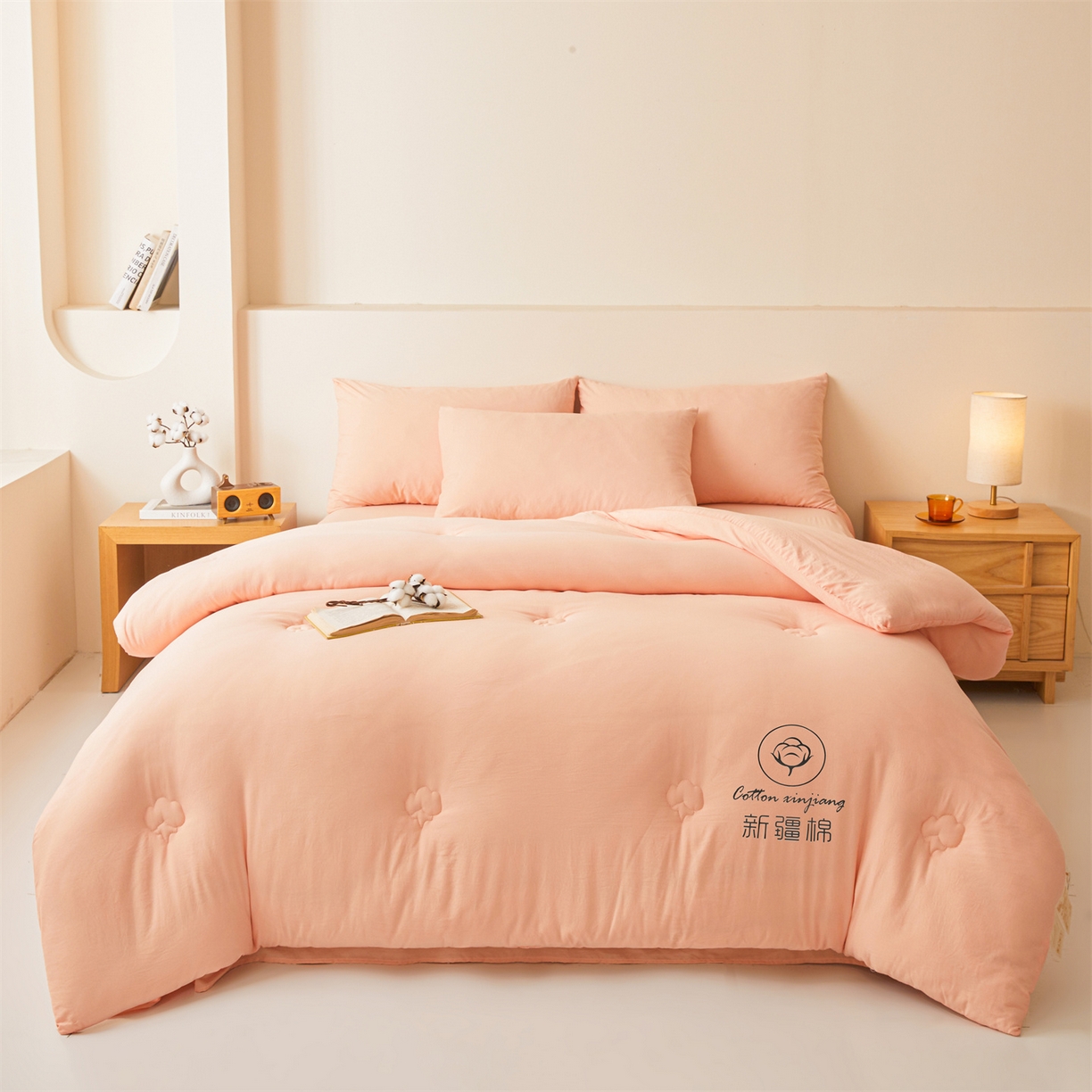 91家纺网 家纺一手货源 找家纺 晓时候 2025新款纯色无印风新疆棉花被冬被春秋被夏被四季被子被芯-常年有货（含买家秀） 少女粉