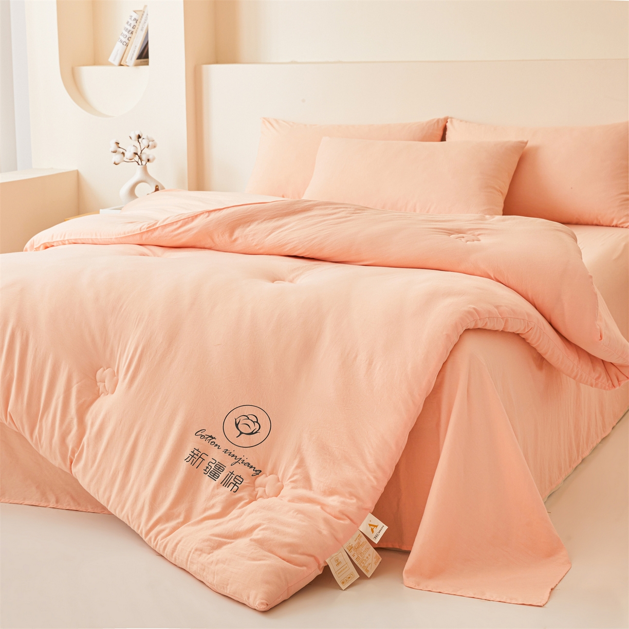 91家纺网 家纺一手货源 找家纺 晓时候 2025新款纯色无印风新疆棉花被冬被春秋被夏被四季被子被芯-常年有货（含买家秀） 少女粉