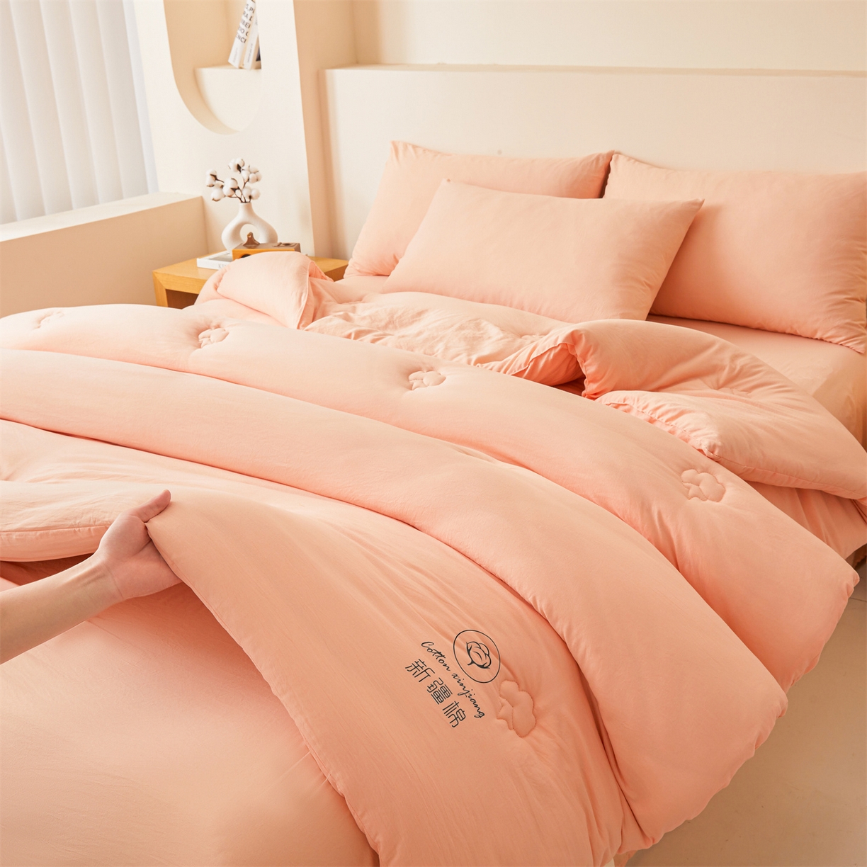 91家纺网 家纺一手货源 找家纺 晓时候 2025新款纯色无印风新疆棉花被冬被春秋被夏被四季被子被芯-常年有货（含买家秀） 少女粉