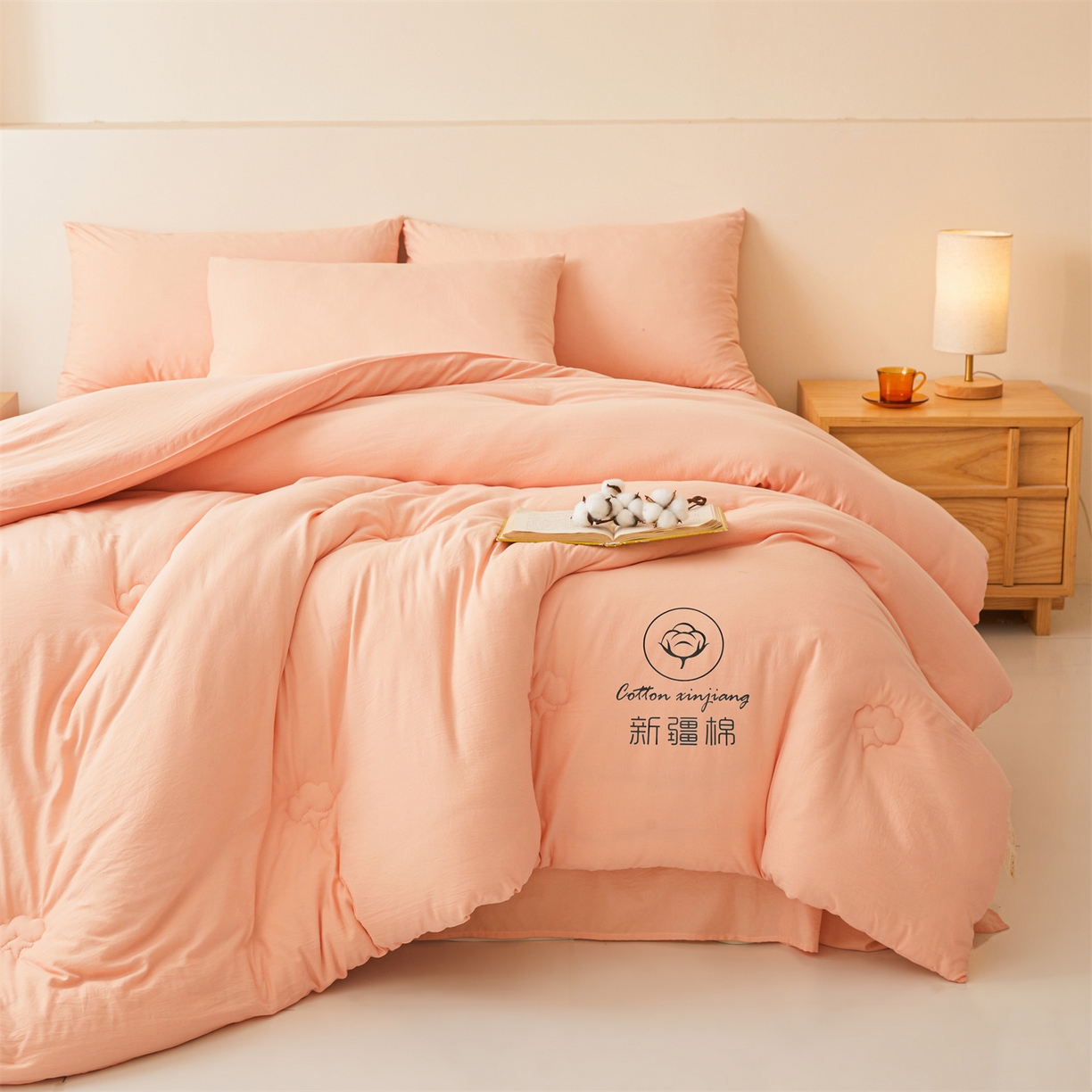 91家纺网 家纺一手货源 找家纺 晓时候 2025新款纯色无印风新疆棉花被冬被春秋被夏被四季被子被芯-常年有货（含买家秀） 少女粉