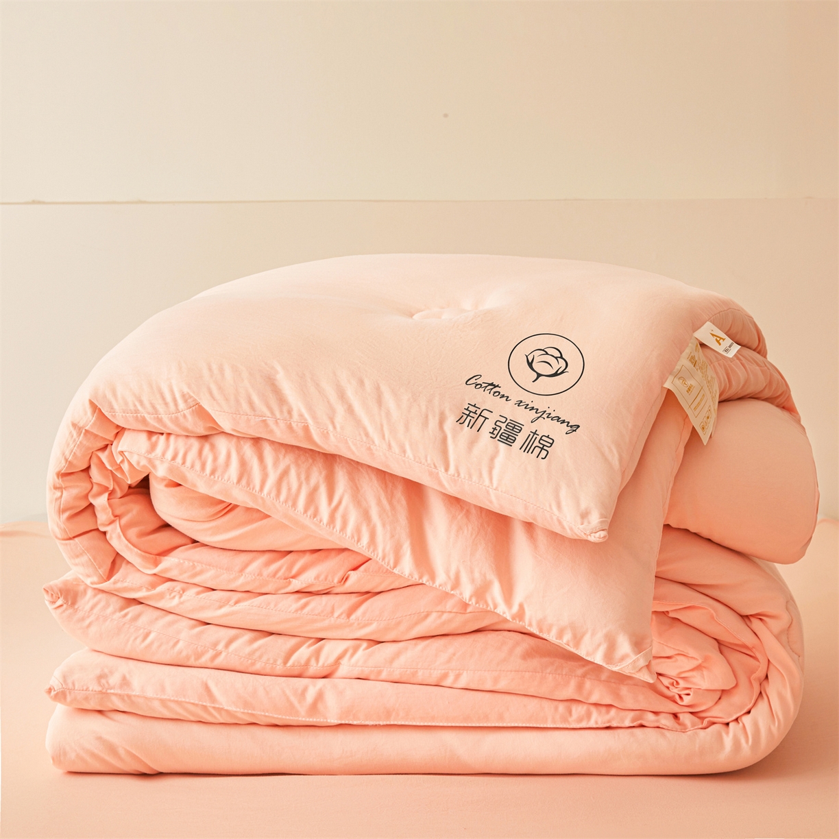 91家纺网 家纺一手货源 找家纺 晓时候 2025新款纯色无印风新疆棉花被冬被春秋被夏被四季被子被芯-常年有货（含买家秀） 少女粉