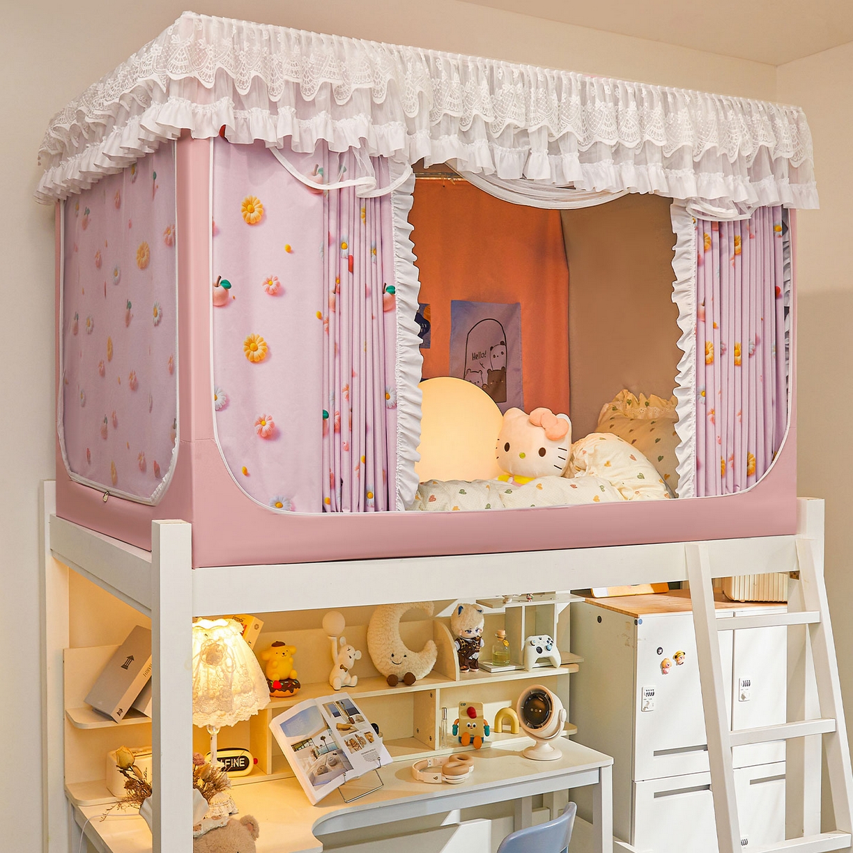 91家纺网 家纺一手货源 找家纺 安金蚊帐 2025新款TPU双层覆膜防蚊遮光100%强遮光宿舍上下铺学生蚊帐法式5D印花 法式印花-粉