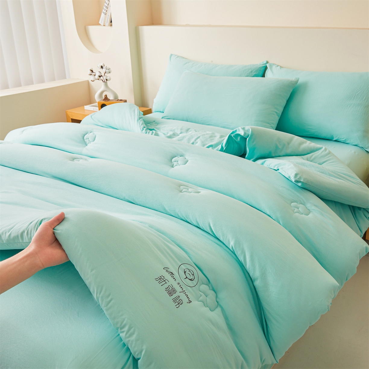 91家纺网 家纺一手货源 找家纺 晓时候 2025新款纯色无印风新疆棉花被冬被春秋被夏被四季被子被芯-常年有货（含买家秀） 水蓝