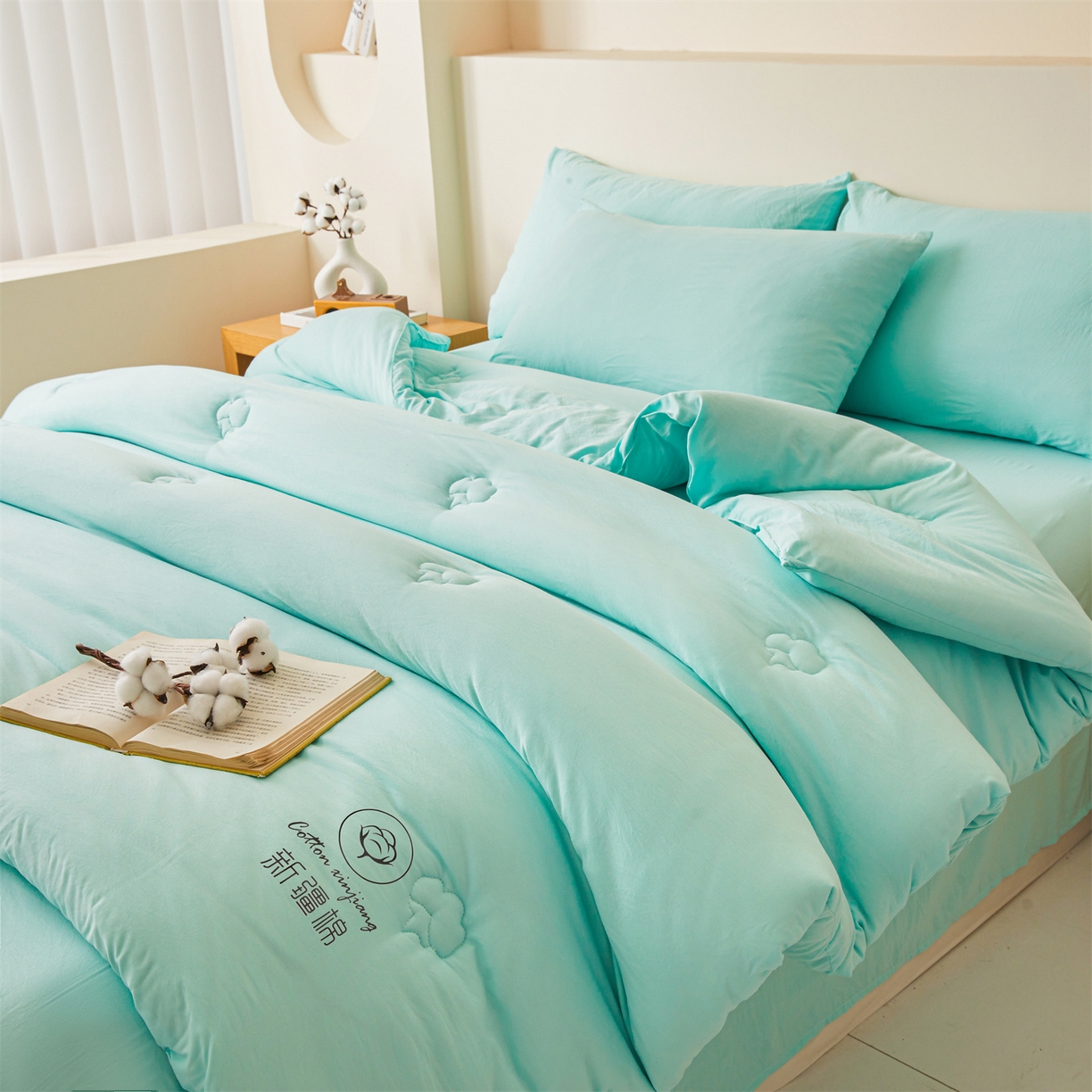 91家纺网 家纺一手货源 找家纺 晓时候 2025新款纯色无印风新疆棉花被冬被春秋被夏被四季被子被芯-常年有货（含买家秀） 水蓝