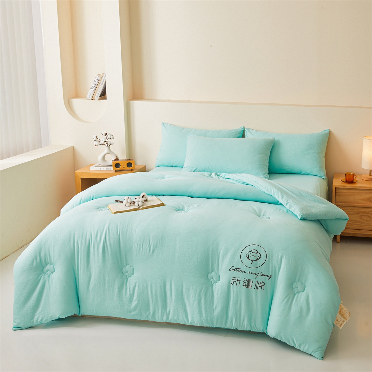 91家纺网 家纺一手货源 找家纺 晓时候 2025新款纯色无印风新疆棉花被冬被春秋被夏被四季被子被芯-常年有货（含买家秀） 水蓝